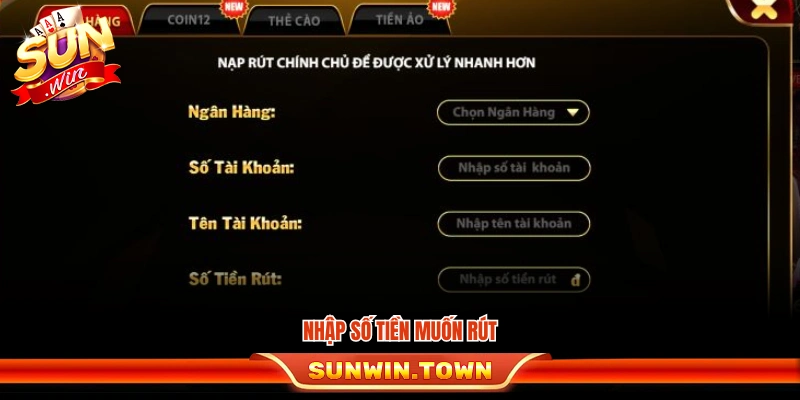 Điền số tiền bạn cần rút vào biểu mẫu